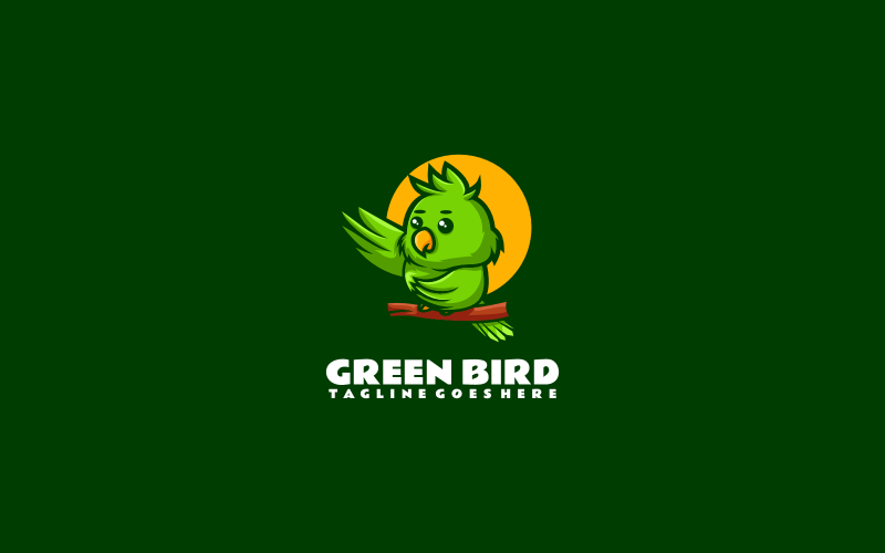 Yeşil Kuş Basit Maskot Logosu 1