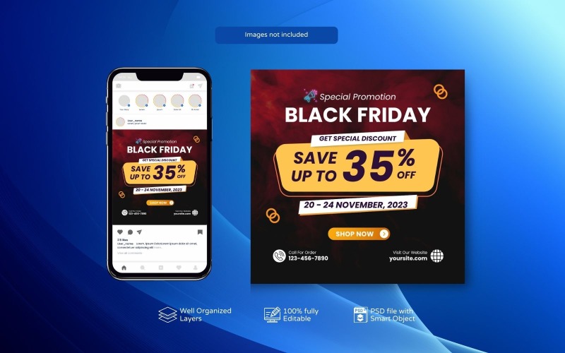 Modern Kara Cuma İndirimi PSD Sosyal Medya Promosyonları