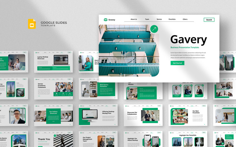 Gavery — szablon Prezentacji Google dla firm korporacyjnych