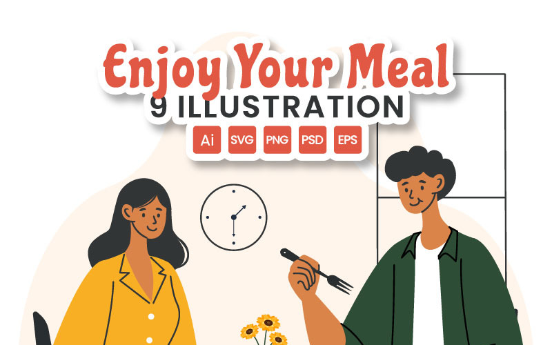 9 Genießen Sie Ihre Mahlzeit Vektor-Illustration