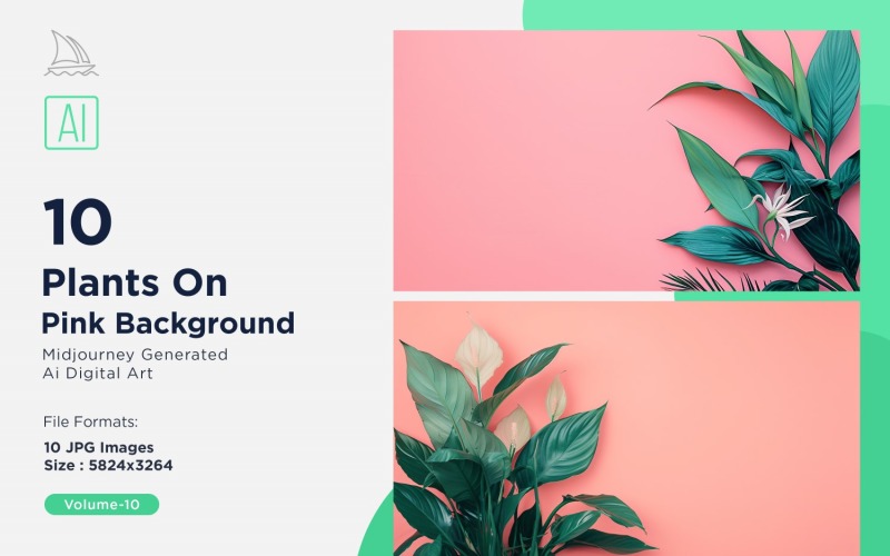 粉红色背景上的植物 10 套装 V-10