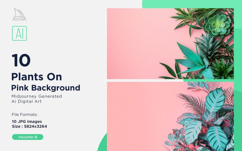 Plantas em fundo rosa 10 conjunto V-8