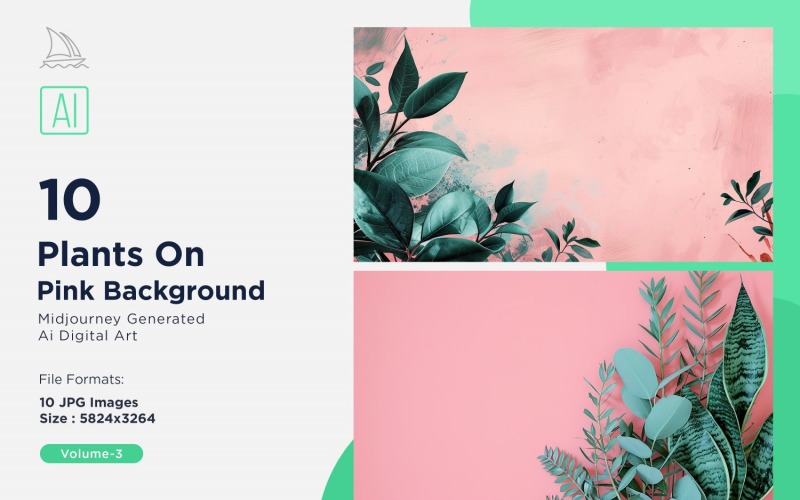 Рослини на рожевому фоні 10 комплект V-3