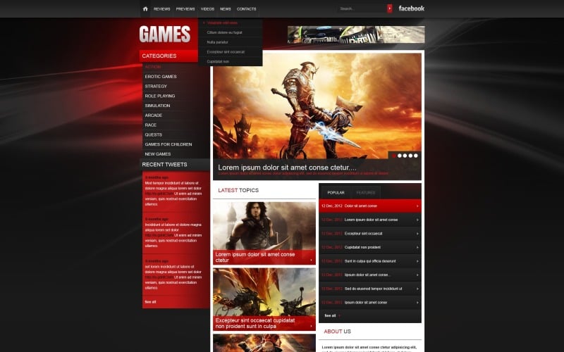 Modelo de site de jogos