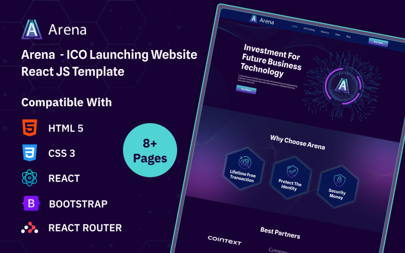 Arena - ICO Запуск веб-сайту React JS Шаблон
