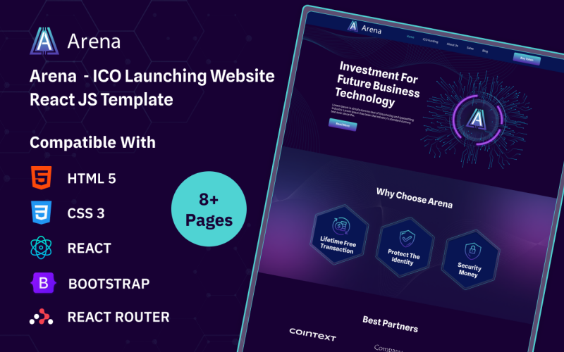 Arena - Modèle React JS de site Web de lancement d'ICO