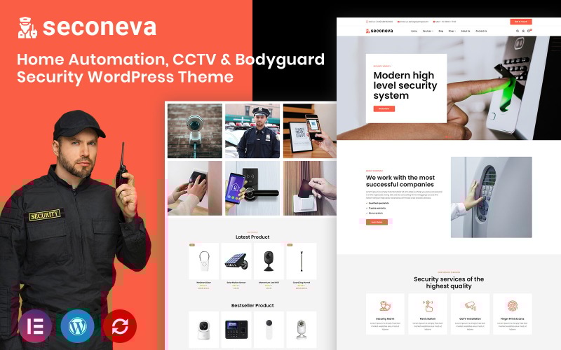 Seconeva - Home Automation, CCTV & Bodyguard Security WordPress-tema