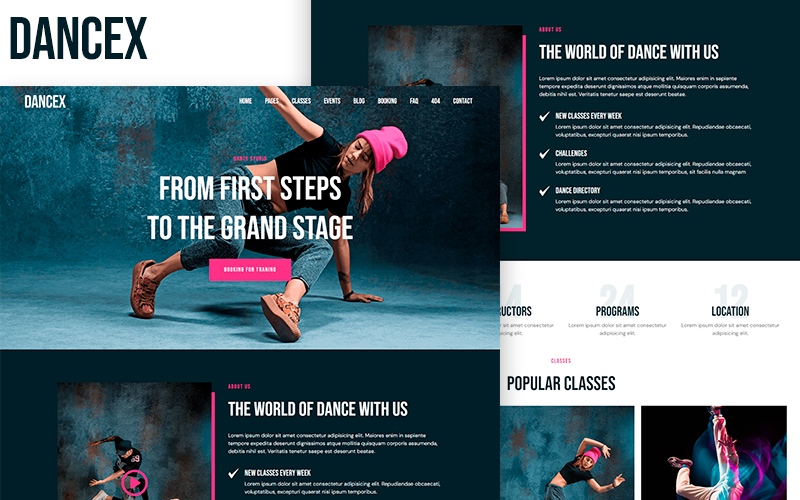 DanceX - HTML5-sjabloon voor dansschool en danscoach