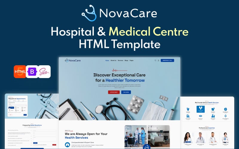 Nova Care: Шаблон веб-сайту для медичних послуг та медичного центру в форматі HTML