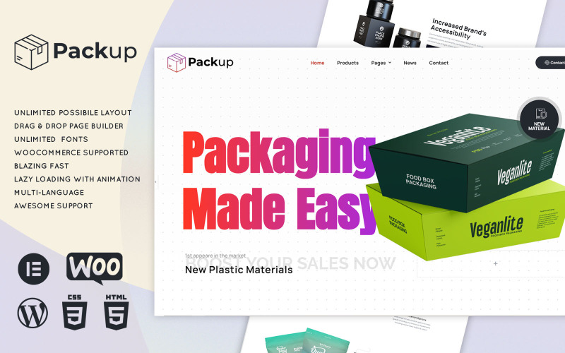 Packup - Tema de WordPress para embalaje y materiales