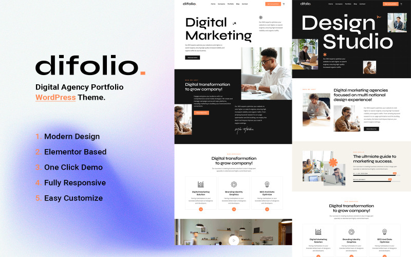 Difolio - Digitaal bureau Creatief portfolio WordPress-thema