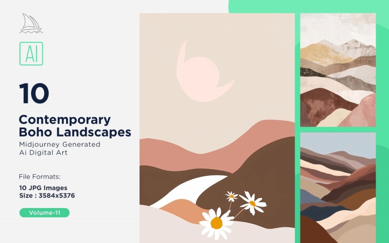 Hedendaagse Boho-stijl landschapsillustratieset 11