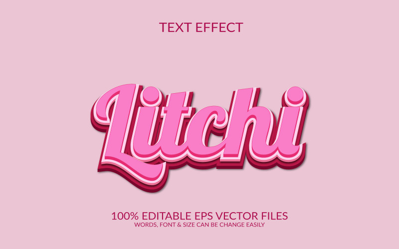 Litchi vector eps diseño de efecto de texto 3d.
