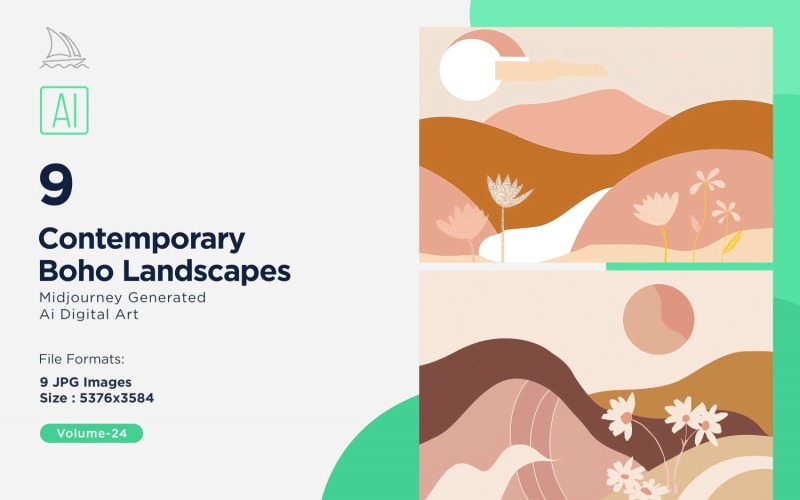 Samtida Boho Style Landscape Illustration Set 24