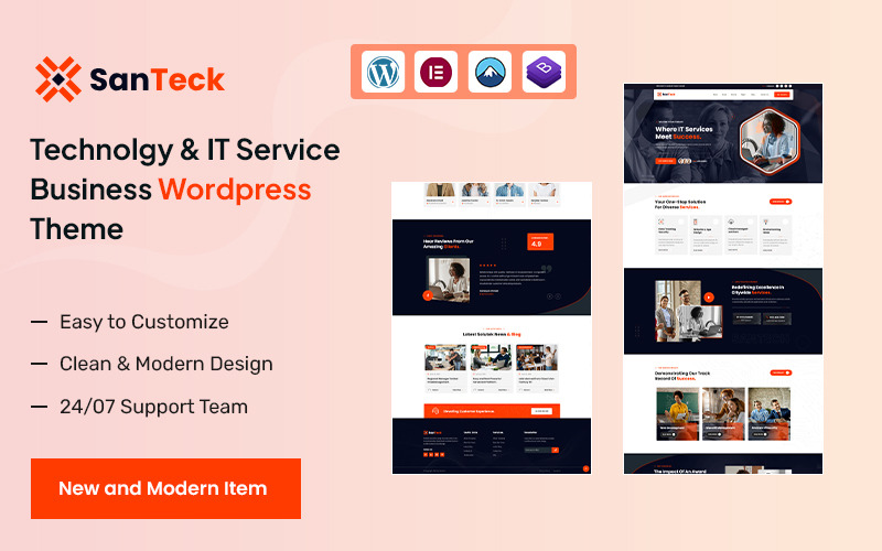 Santech – Thème WordPress pour services commerciaux de solutions technologiques et informatiques