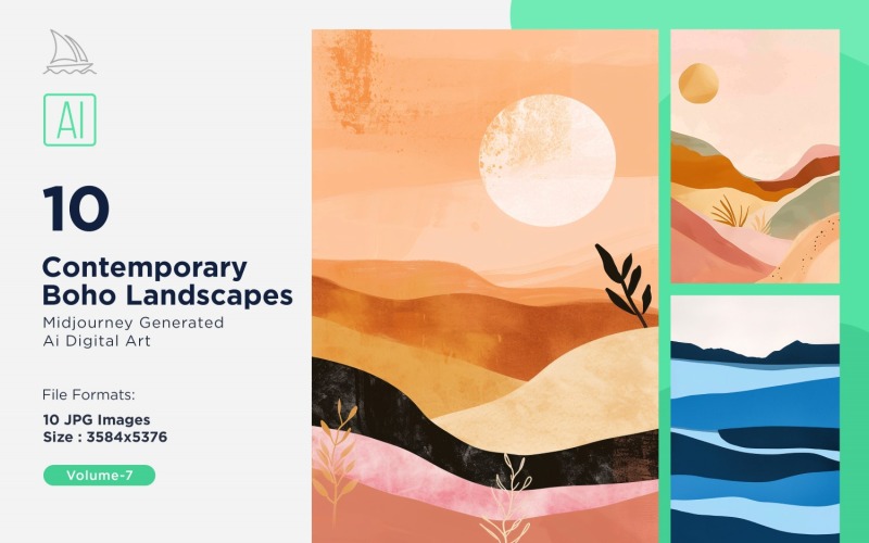 Set di illustrazioni di paesaggi in stile Boho contemporaneo 07