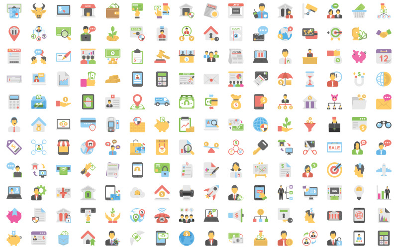 Uitgebreide bank- en financiële vector iconen collectie voor creatieve markt