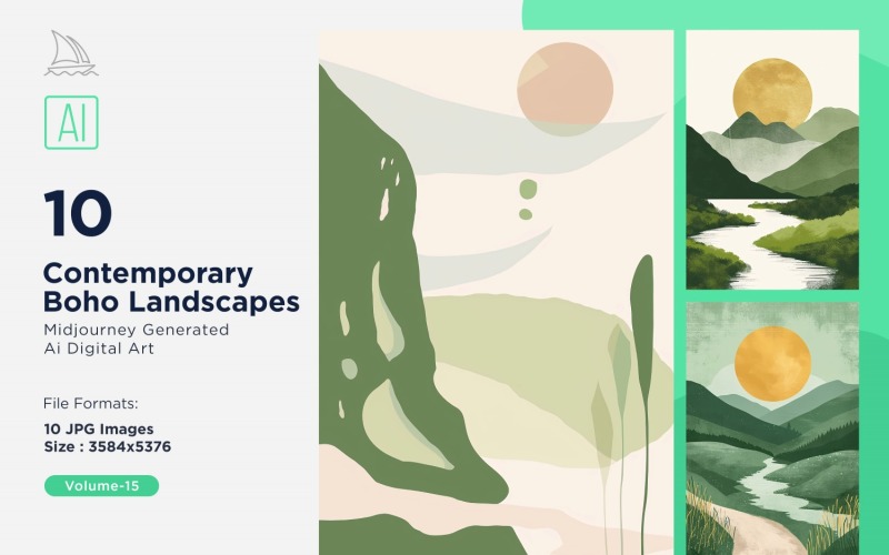 Zeitgenössisches Landschaftsillustrationsset im Boho-Stil 15