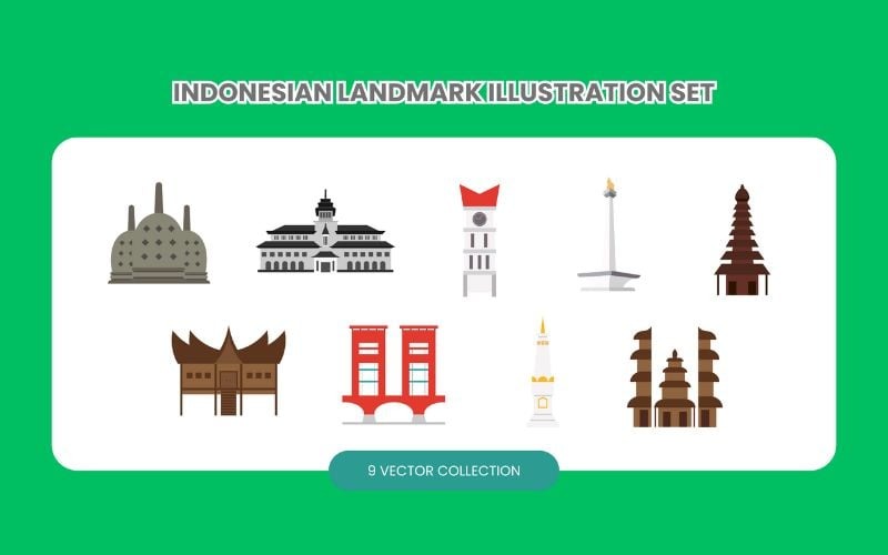 Conjunto de ilustrações de marcos indonésios
