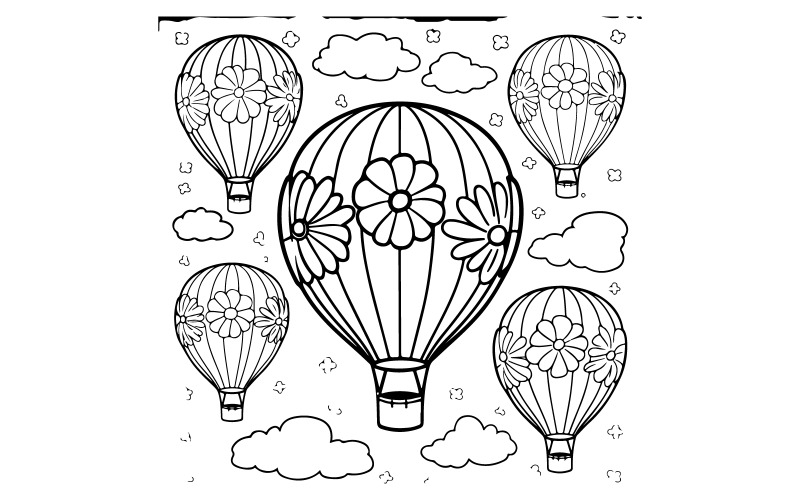 Globos de aire con diseños florales volando en el cielo