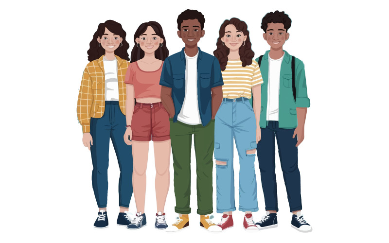 Jovens multiétnicos em roupas casuais imagem vetorial
