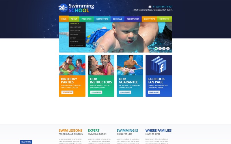 Шаблон адаптивного веб-сайта по плаванию