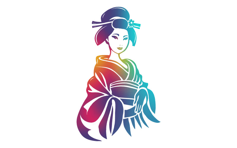 japonská gejša dívka ručně tažené logo design ilustrace