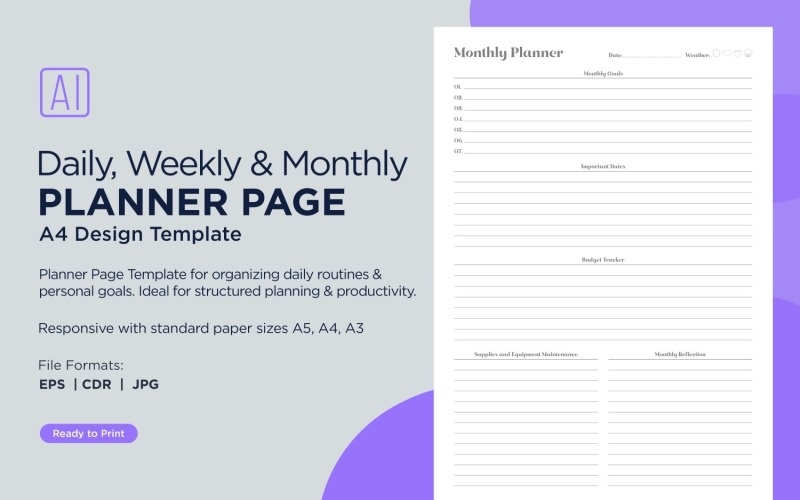 Generieke maandplanner Planningpagina's Planner-sjabloon 78 .