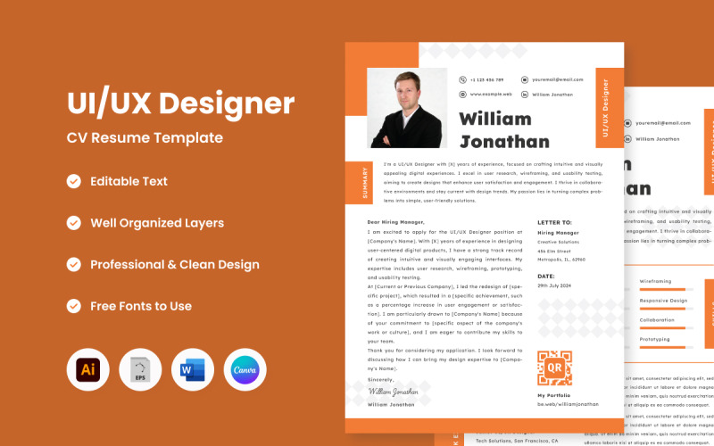 Kreativer Lebenslauf, UI-UX-Designer V8