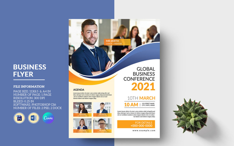 Zakelijke conferentie flyer-sjabloon. Word, Psd en Canva