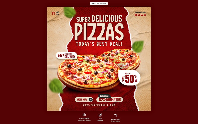 Szablon mediów społecznościowych pysznego burgera z menu żywności
