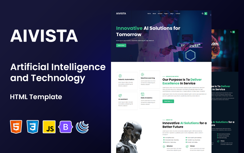 Aivista - Modello HTML di intelligenza artificiale e tecnologia