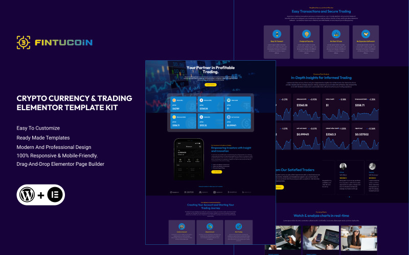 Fintucoin - Crypto-valuta- en handelselementor-sjabloonkit
