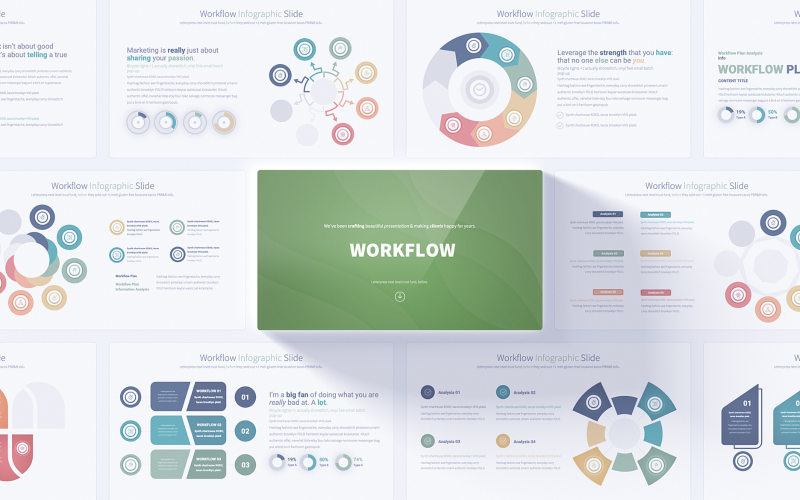 Modelo de infográfico de PowerPoint de fluxo de trabalho dinâmico