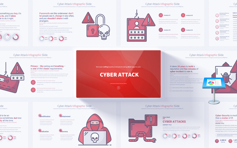 Profesionální kybernetické útoky Keynote Infographic Slides