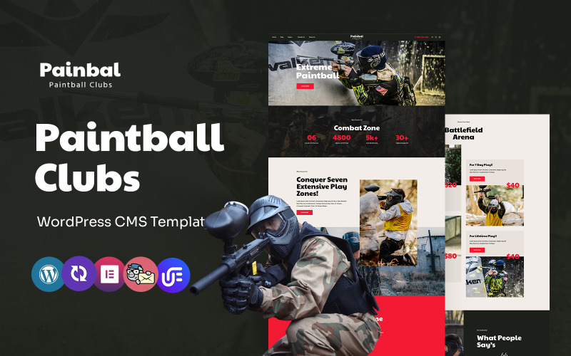 Painbal - Tema multipropósito para WordPress Elementor para club de paintball
