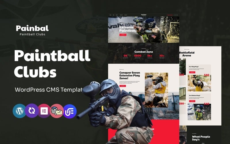 Painbal - Tema WordPress Elementor multiuso per club di paintball