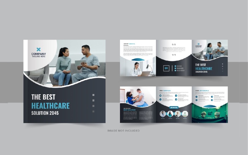 Brochure à trois volets carrée sur les soins de santé, brochure médicale ou brochure à trois volets sur les services d'une clinique médicale