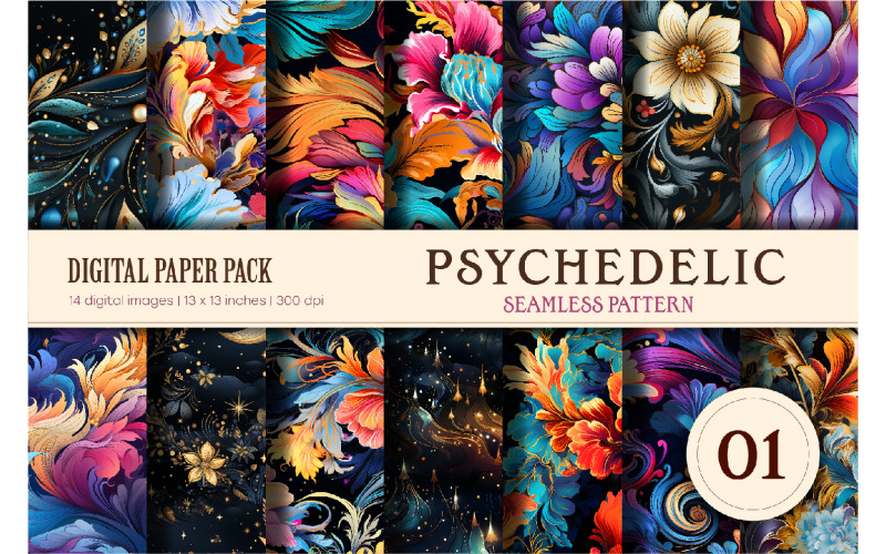 Psychodeliczne bezszwowe wzory 01. Papier cyfrowy.