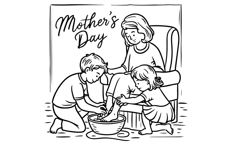 'Happy Mother's Day' zwart-wit, lijntekening