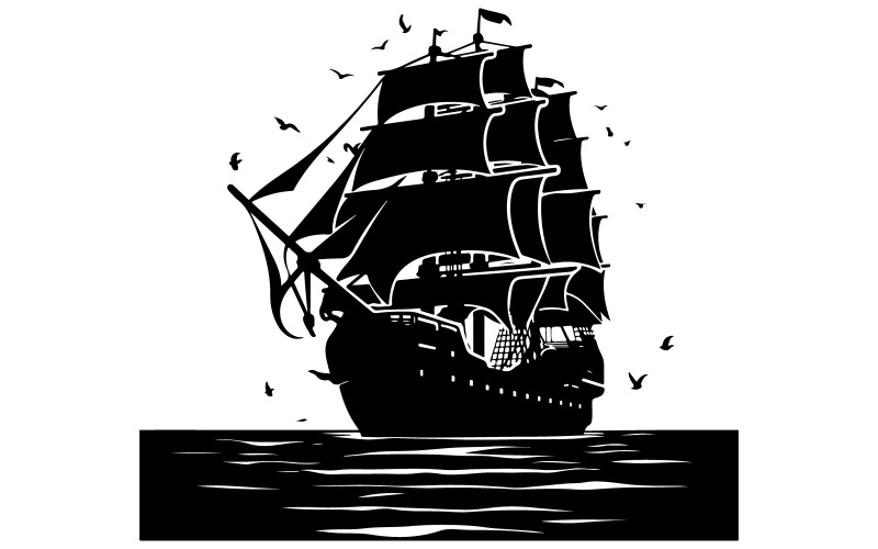 Immagine vettoriale della silhouette della nave con sfondo bianco