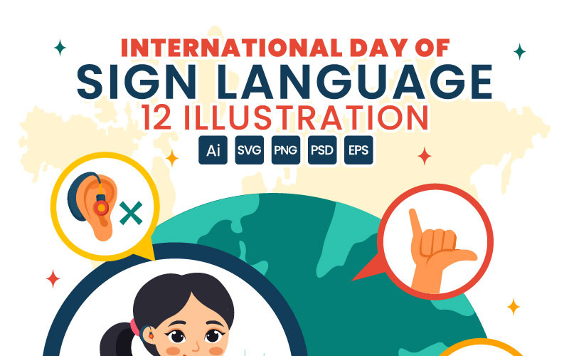 12º Dia Internacional das Línguas de Sinais Ilustração vetorial