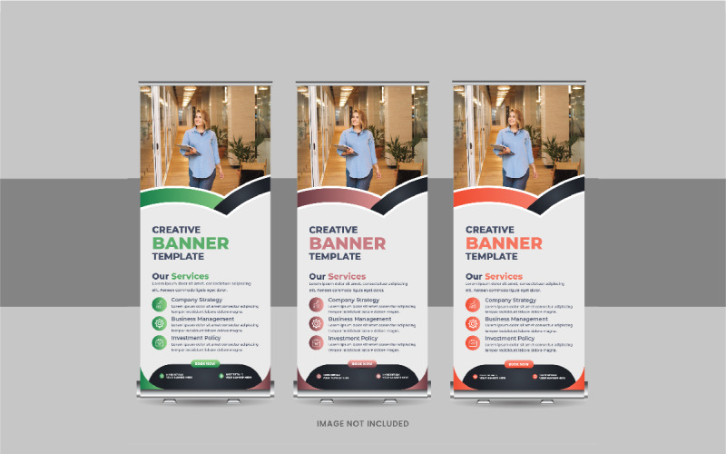 Bedrijfsroll-upbanner, verticale zakelijke roll-up of X-banner standee signage-ontwerplay-out