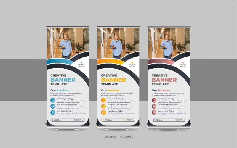 Corporate roll up banner, Business vertical stand rollup Banner or X-banner standee signage layout