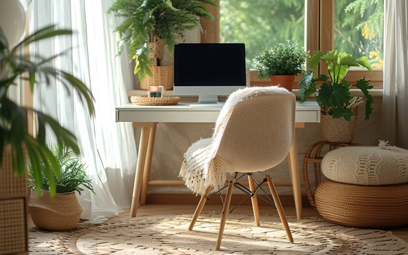 Fiori e vasi di piante e computer portatile sul tavolo 261
