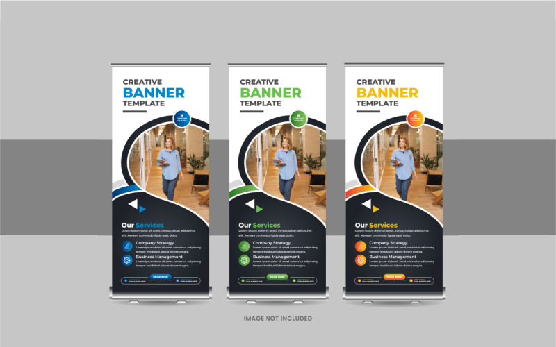 Modèle de conception de bannière enroulable d'entreprise, de stand vertical d'entreprise ou de signalisation de standee X-banner