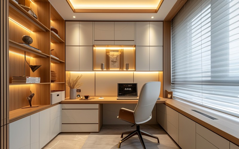 Habitación con despacho en casa, armario y ordenador sobre la mesa 329