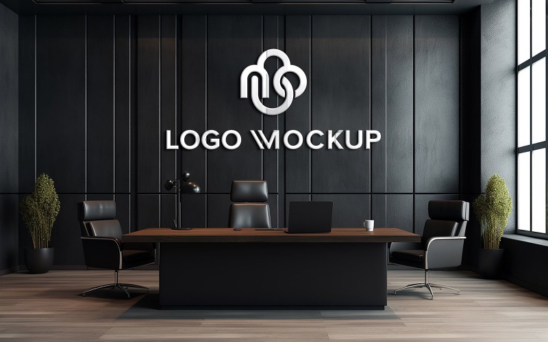 Büroleiterzimmer schwarzes Wandlogo-Modell PSD