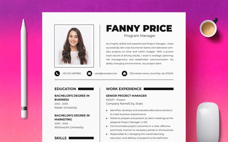 Design de modelo de currículo e CV simples e limpo