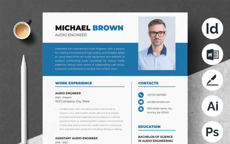 2-seitiges Layout für Lebenslauf-Vorlage